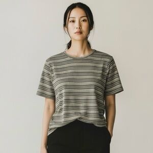 Bobeau Green/Cream Multicolored Striped Super Soft Women's L Top